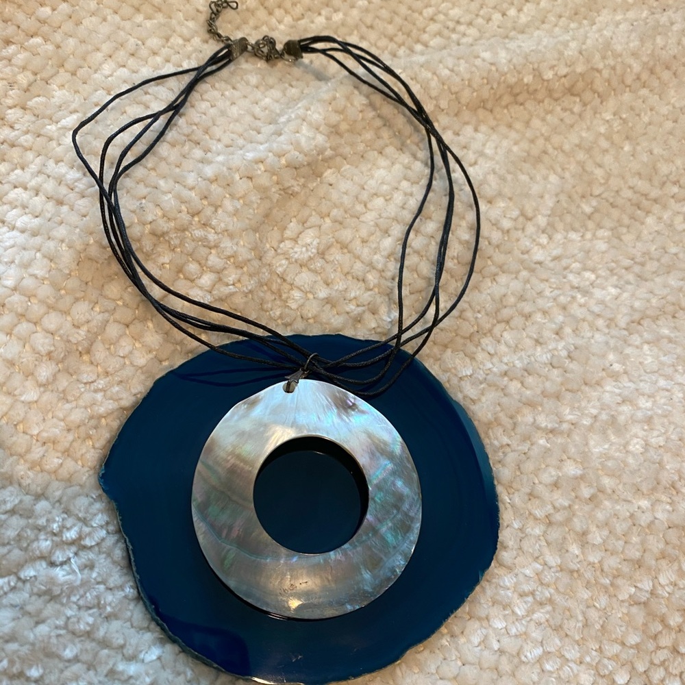 Large Shell Necklace With Leather Multi-Strand - image 1